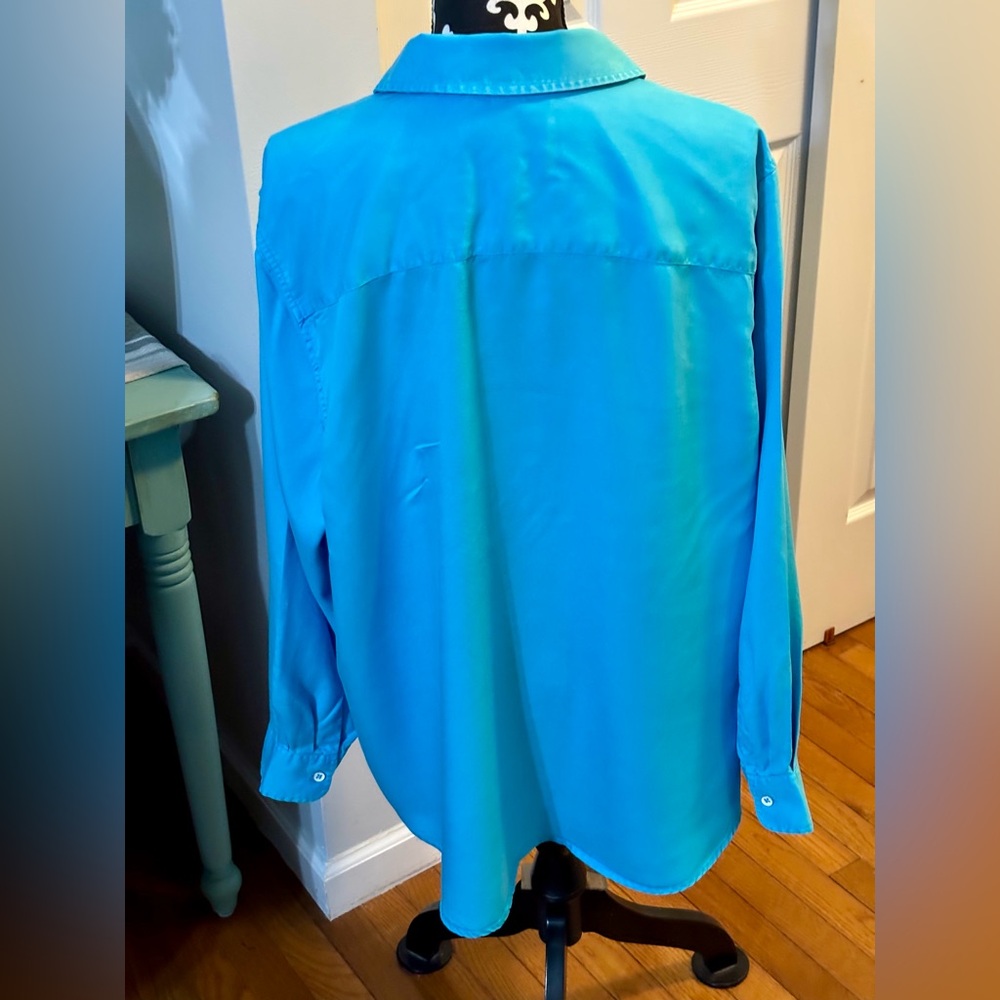 FOXCROFT Womens Turquoise Button Down 100% Tencel Shirt 20W Plus Front Pockets - Picture 6 of 13